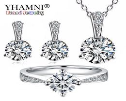 YHAMNI YHAMNI 925 Sterling Silver Jewelry Sets 6mm 1 Ct CZ Diamant Necklace Earrings Set Bridal Jewelry Sets For Women TZP0179892388