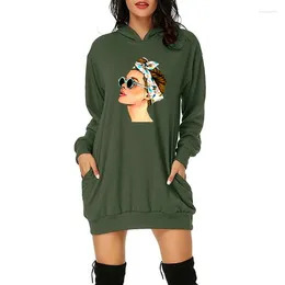 Women's Hoodies Girl Cool Print Long Sleeve Dress Korean Fashion Party Winter Pockets Sweatshirt Casual O-Neck Oversized Hoodie Vestidos