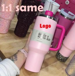 US Stock Pink Flamingo Watermelon Moonshine H2.0 40oz Stainless Steel Tumblers Cups with Silicone handle Lid And Straw Car mugs Keep Drinking Cold Water Bottle i1226