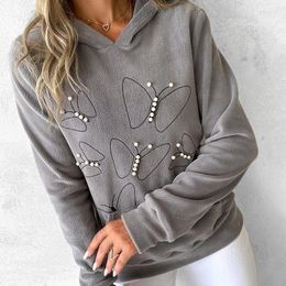 Women's Hoodies Y2k Clothes Streetwear Elegant Beaded Fashion Casual Pullover Long Sleeve Top For Female 2023 Autumn And Winter