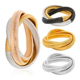 Bangle gold sliver 18cm 20cm threelayer elastic bracelet bracelet stainless steel 18K gold plated bracelet HipHop element jewelry wire d