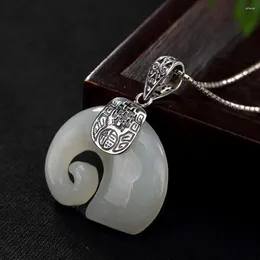 Pendant Necklaces Real Solid 925 Sterling Silver Handmade Hollow FU Pendants For Women Natural Jade Elephants No Chains