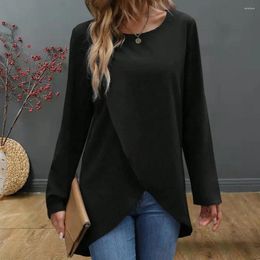 Women's Blouses Top Irregular Hem Round Neck Long Sleeve Trendy Solid Colour Soft Texture T-Shirt For Perfect Figure