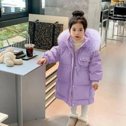 Girl Winter DownCoat Children Long Thicken Cold Prevention Hooded Down Jacket Kid Solid Color Loose Zipper Windbreaker Outerwear 231226