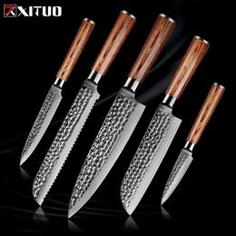 XITUO EAMASCUS Steel LNIFE Set 1pcs 5pcs Kitchen Knives Japan Chef Cleaver Santoku Utility Paring LNIFE Pakkawood Handle NewGift308y