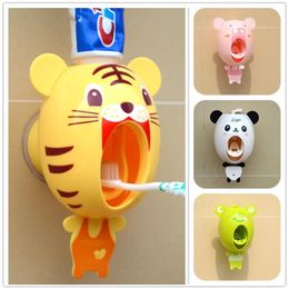 Products Cartoon Toothpaste Dispenser Strong Suction Sucker Bathroom Accessories Set Toothbrush Holder Automatic Tooth Brush Holder Child