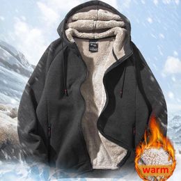 Men's Hoodies Men Thick 2023 Winter Plus Velvet Keep Warm Male Sweatshirts Zipper Student Black Grey Size 6XL 7XL 8XL H35