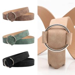 Belts High Quality Women PU Leather Belt Fashion Round Metal Buckle Female Leisure Dress Jeans Without Pin Lady