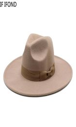 British Style Men Women Winter Felt Fedoras Cap 95cm Big Wide Brim Derby Wedding Church Jazz Hats 2205144808835