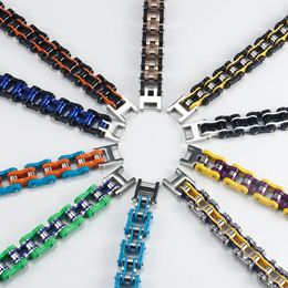 Chokers Multiple Colour Bike Chain Link Bracelet for Men Hand Made Stainless Steel Bicycle Chain Hip Hop Jewellery