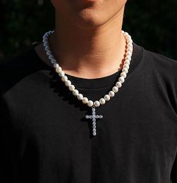 Jesus Pendant with 8mm 10mm Pearl Bean Chain Necklace 16inch 18inch 20inch Pearl Necklace Jewelry1044015