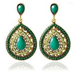 Stud Earrings Long Ethnic Luxury Dangle Vintage Red Boho Big Crystal Drop Bohemian Blue Women Wedding Jewellery