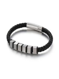 Stainless Steel Spring Clasp Black Cord Genuine Leather Chain Bracelet for Men Whole Premier Jewellery Small Cube Gold Color22762763007871