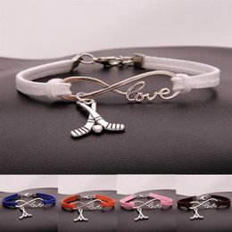 Fashion Jewelry Ancient Silver Hockey Sport pendant Bracelet Charm Bracelet Jewelry Mixed Velvet Rope Infinity Love 8 Bangle -212Q