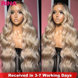 13x6 Ombre Blonde With Root Glueless Coloured Lace Front Wigs For Women Human Hair Body Wave Ash Frontal Wig 231226
