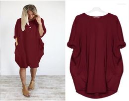 Maternity Dresses Women Casual Loose Cotton Dress With Pocket Ladies O Neck Long Tops Female T Shirt Streetwear Plus Size 5XL Vest8272183