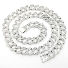 14K White Solid Fine Gold FINISH Iced Out CUBAN Miami Chain Link Micro Pave Lab Diamond Necklace Long 30INCH 15MM Wide3097913