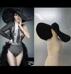 Berets Fashion Black Velvet Large Brim Hats Women Elegant Party Prom Hat Floppy Wide Cap Foldable Dancer Singer Stage AccessoriesB5437936