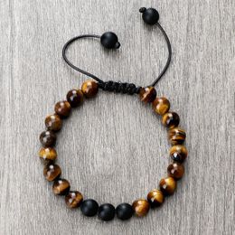 Strand Fashion Women Bracelet Natural Tiger Eye Matte Black Bracelets 8mm Beads Handmade Pulsera Bangles Yoga Men Healing Jewelry Gifts