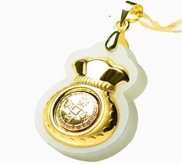 Money Bag Hetian Jade Pendant Good luck And Money come Jade Necklace Lovers Lucky Amulet 24K Gold Jewellery Chinese Fine Jewelry6658772