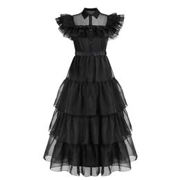 Dresses Girl's Dresses Movie Wednesday Addam Costume Girl Kids Gothic Cosplay Wednesday Black Dress Halloween Carnival Costumes Party for