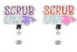 Fashion Key Rings Scrub Life Rhinestone Retractable ID Holder For Nurse Name Accessories Badge Reel With Alligator Clip8885529