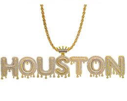 Hip Hop Custom Name Necklace Sparkling Crown Drip Letter Pendant Tennis Chain Necklace For Men Women Gold Silver6097549