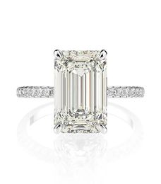 Real 925 Sterling Silver Emerald Cut Created Moissanite Diamond Wedding Rings for Women Luxury Proposal Engagement Ring 2011166774626