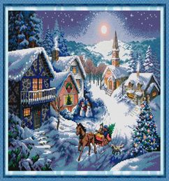 Dusk in the snow home cross stitch kit Handmade Cross Stitch Embroidery Needlework kits counted print on canvas DMC 14CT 11CT9646615