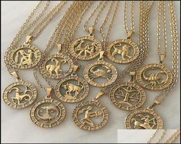 Pendant Necklaces Pendants Jewelry Zodiac Letter Constellations Necklace For Women Men Virgo Libra Scorpio Sagittarius Capricorn9310143