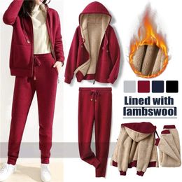 Winter Warm Sports Suits For Women Velvet Track Suit Thick Hoodies Jackets And Sweatpants Fleece 2 Piece Sets Women Outfit 2024 231226