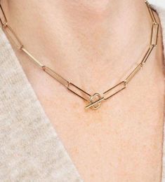 Chains 18K Gold Plated Simple Paper Pin Link OT Necklace Lock Choker For Women Stainless Steel Jewelry4893254