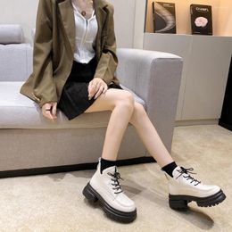 Boots Sorphio 2023 Brand High Chunky Heeled Women Ankle Thick Bottom Lace-up Fashion British Style Spring Autumn Booties