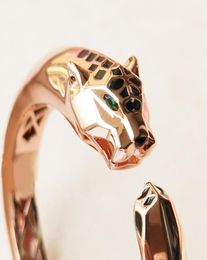 Vintage Circle Leopard Head Bracelet Smooth Panthere Bangle Brand Green Eyes Panther For Women Rose Gold Animal Jewelry5367337