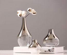 Nordic Glass Vase Creative Silver Gradient Dried Flower Vase Desktop Ornaments Home Decoration Fun Gifts Plants Pots Furnishing T23572945