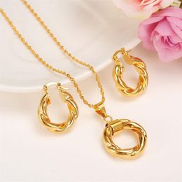 Whole 2017 New Big Hoop Earrings Pendant Women's wedding Jewellery Sets Real 14k yellow Solid Fine Gold Africa Daily Wear G2302