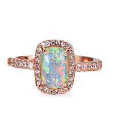 Wedding Rings Geometric Square Stone Engagement Ring Simple Fashion White Blue Green Opal Vintage Rose Gold Colour For Women8667111