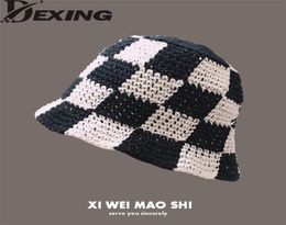 Korean Hand Made Crochet Bucket Hats Spring Summer Soft Sun Hat Women Plaid Designer Bob Fisherman Cap 2204276865781