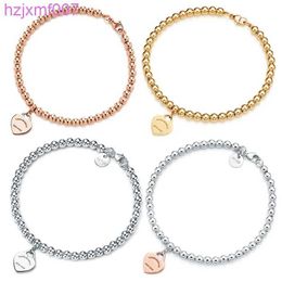 Pl6u Charm Bracelets Tiff 100 925 Silver 4mm Round Bead Love Heartshaped Bracelet Female Thickened Bottom Plating for Girlfriend Souvenir Gift Fashion