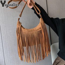 Bags Women's Vintage Tassle Suede Shoulder Crossbody Bags for Ladies Pu Leather Armpit Hobos Bag Large Capacity Design Handbags Purse