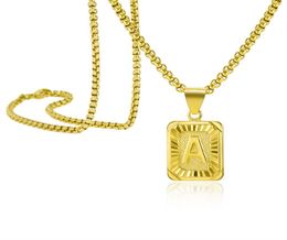 Personality AZ 26 Initials Pendant Letter Necklace For Women Men Gold Color Square Alphabet Charm Box Link Chain Couple BFF Jewel4204148