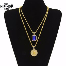 Whole-Micro Ruby Red & Jesus Face Pendant Chain Necklace Set for Men High Quality Zinc Alloy Iced Out Hip Hop Jewelry New Arri273M