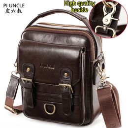 Briefcases Men Genuine Leather Messenger Shoulder Bag for Men Crossbody Bags Brown Retro Multifunction Office Handbags Flap Soft Solid