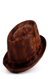 Men Leather Fedora Hat Flat Pork Pie Hat For Gentleman Dad Bowler Porkpie Jazz Hat Big 4Size S M L XL 22030113981182004060