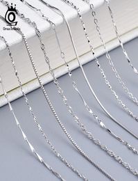 Chains ORSA JEWELS Real 925 Silver Necklaces Basic Link Chain 40-60cm Box Twisted Neck Women Men Necklace Dropship OSC1812565393