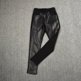Women's Pants Women Winter For Trousers High Waist Korean Slim Fashion Patchwork Pencil Genuine Leather Sheepskin Y3072
