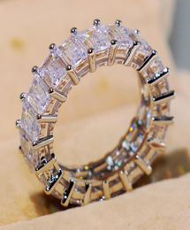 Top Selling Simple Fashion Jewellery 925 Sterling Silver Princess Cut Full White Topaz CZ Diamond Eternity Women Wedding Band Ring G4677079