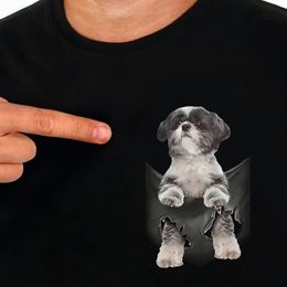 T-Shirt CLOOCL Funny Cotton TShirt Chest Printed Cute Shih Tzu Men Tee Shirt Animal Unisex Fashion Black Cotton Short Sleeve Tops