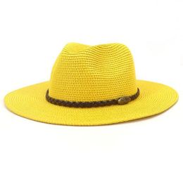 Summer Panama Straw Hats for Women Men Jazz Fedoras Big Brim Beach Cooling Sun Hat Breathable Elegant Ladies Party Hat Whole8159036