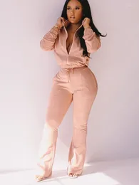Women's Two Piece Pants Set Women Outfits Casual Long Sleeve Top And Bandage Flare Solid Spring Workout Suit